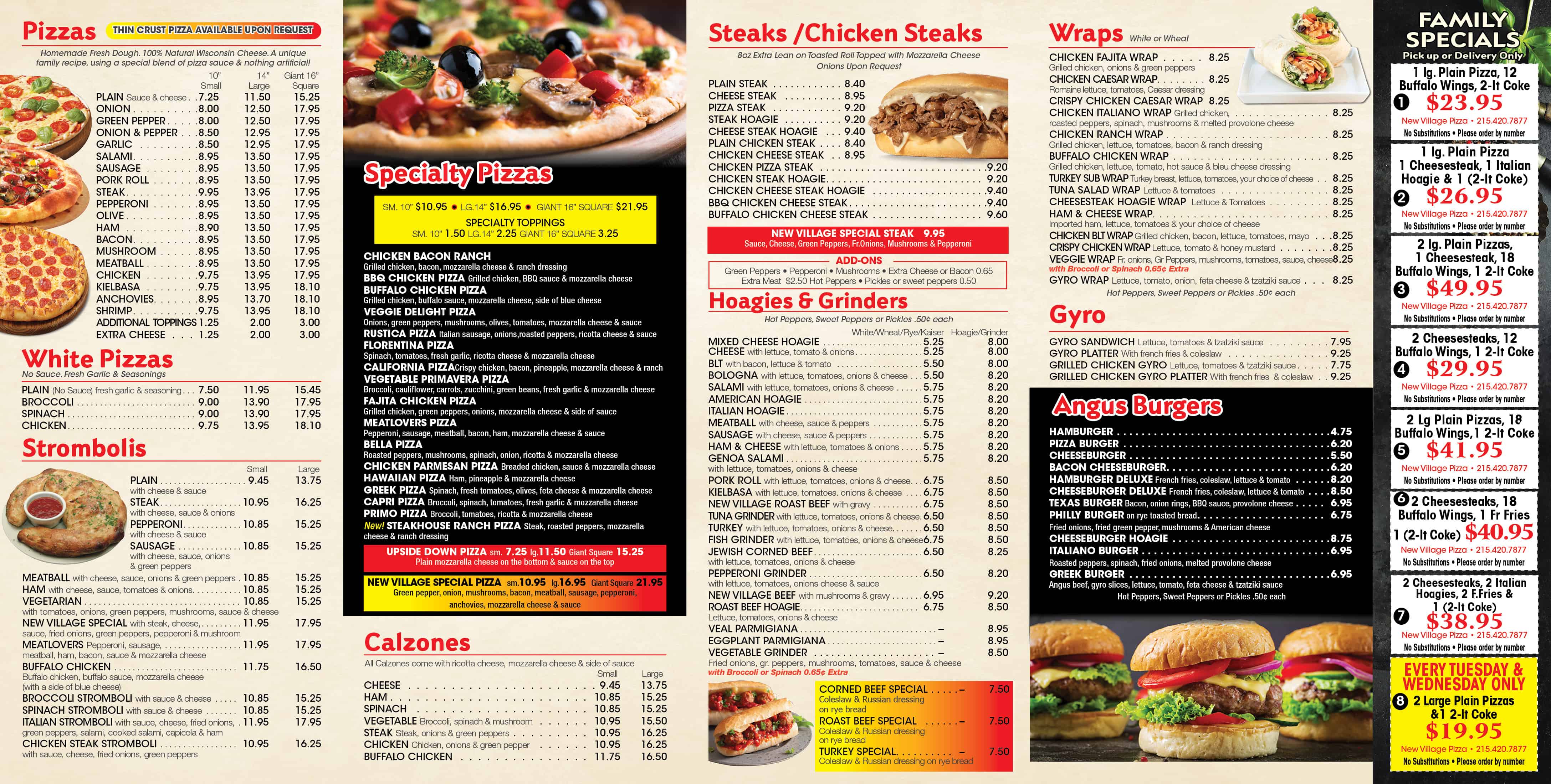 Menu - New Village Pizza – Warminster PA